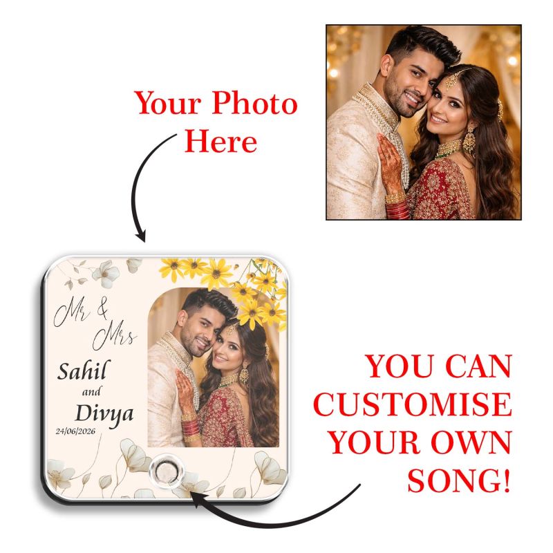 Personalized Musical Fridge Magnet with Photo & Custom Song | Romantic Couple Gift for Husband Wife, Boyfriend Girlfriend Anniversary, Wedding Keepsake Gift for Mr & Mrs